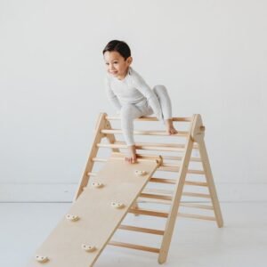 Rampe double-face Pikler(toboggan et planche d’escalade) de motricité – couleur nature - Bois Brut